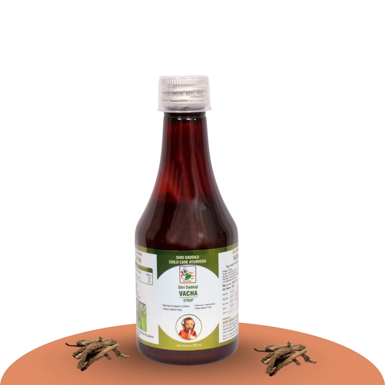 Shri Daddaji Vacha Syrup – Ayurvedic Herbal Syrup for Speech Delay, Stammering & Clear Speech in Children | 200 ml | Shri Daddaji Child Care Ayurveda