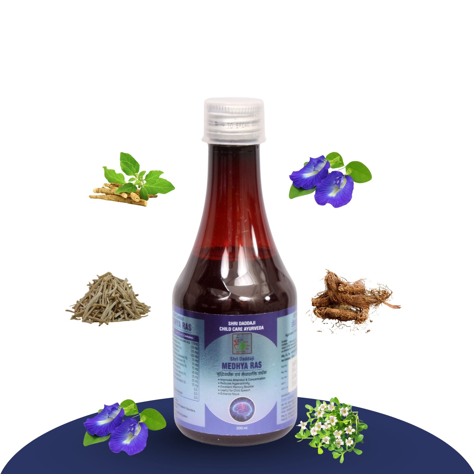 Shri Daddaji Medhya Ras Syrup for Kids 200ml Ayurvedic Brain and Nerve Support with Brahmi Shankhpushpi and Jatamansi Herbal Tonic for Cognitive Wellness