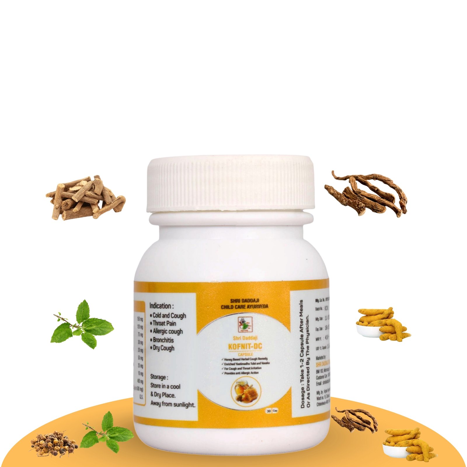 Shri Daddaji KOFNIT-DC Capsule – Ayurvedic Herbal Remedy for Cold, Cough, Dry & Allergic Cough | Supports Bronchial & Throat Health | 30 Capsules