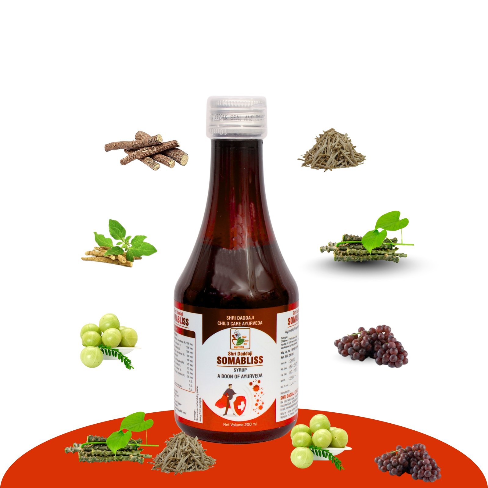 Shri Daddaji Somabliss Syrup – Ayurvedic Immunity Booster for Kids & Adults | Improves Gut Health, Fights Infections, Enhances Vitality & Natural Antioxidant | 200ml Herbal Tonic