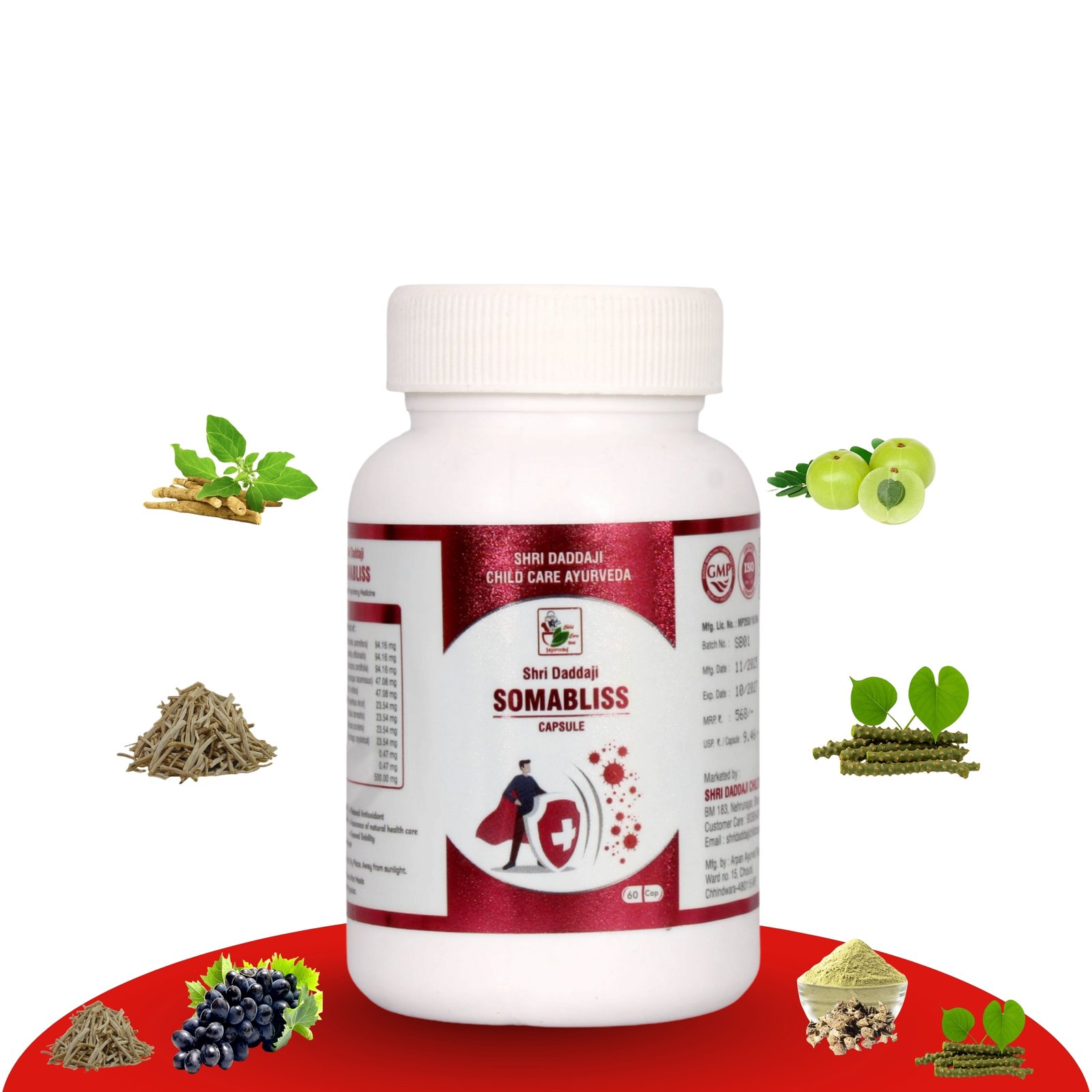 Shri Daddaji Somabliss Capsule, Ayurvedic Immunity Support, Gut Health & Vitality, 60 Capsules, GMP Certified