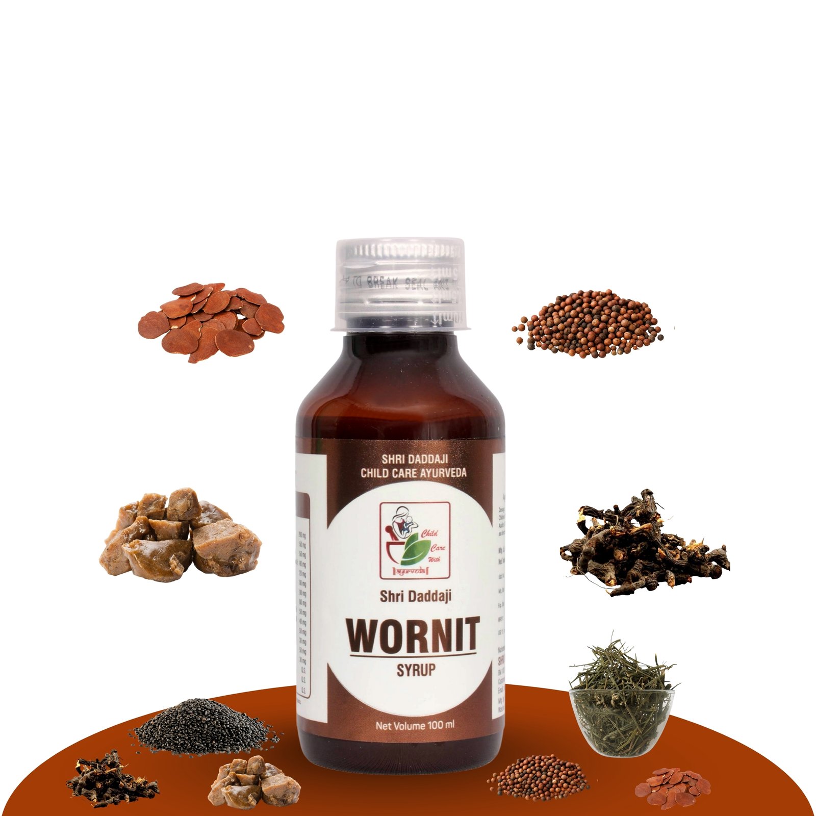 Shri Daddaji Wornit Syrup for Kids – Ayurvedic Deworming Tonic | Relief from Stomach Worms, Gas, Indigestion & Poor Appetite | Digestive Health Support | Safe for Children | 100 ml