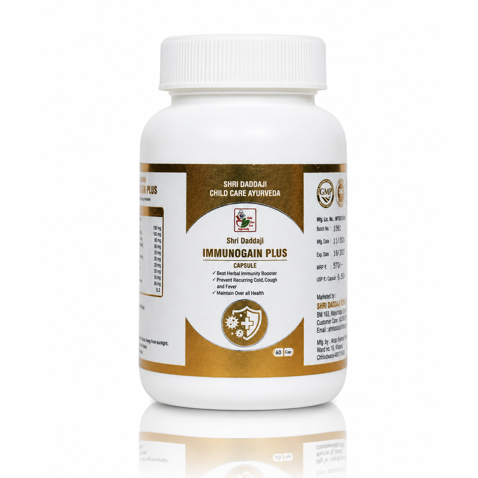 Shri Daddaji Immunogain Plus Capsule | Ayurvedic Immunity Booster | Helps Prevent Recurrent Cold, Cough & Fever | Supports Overall Health | 60 Capsules