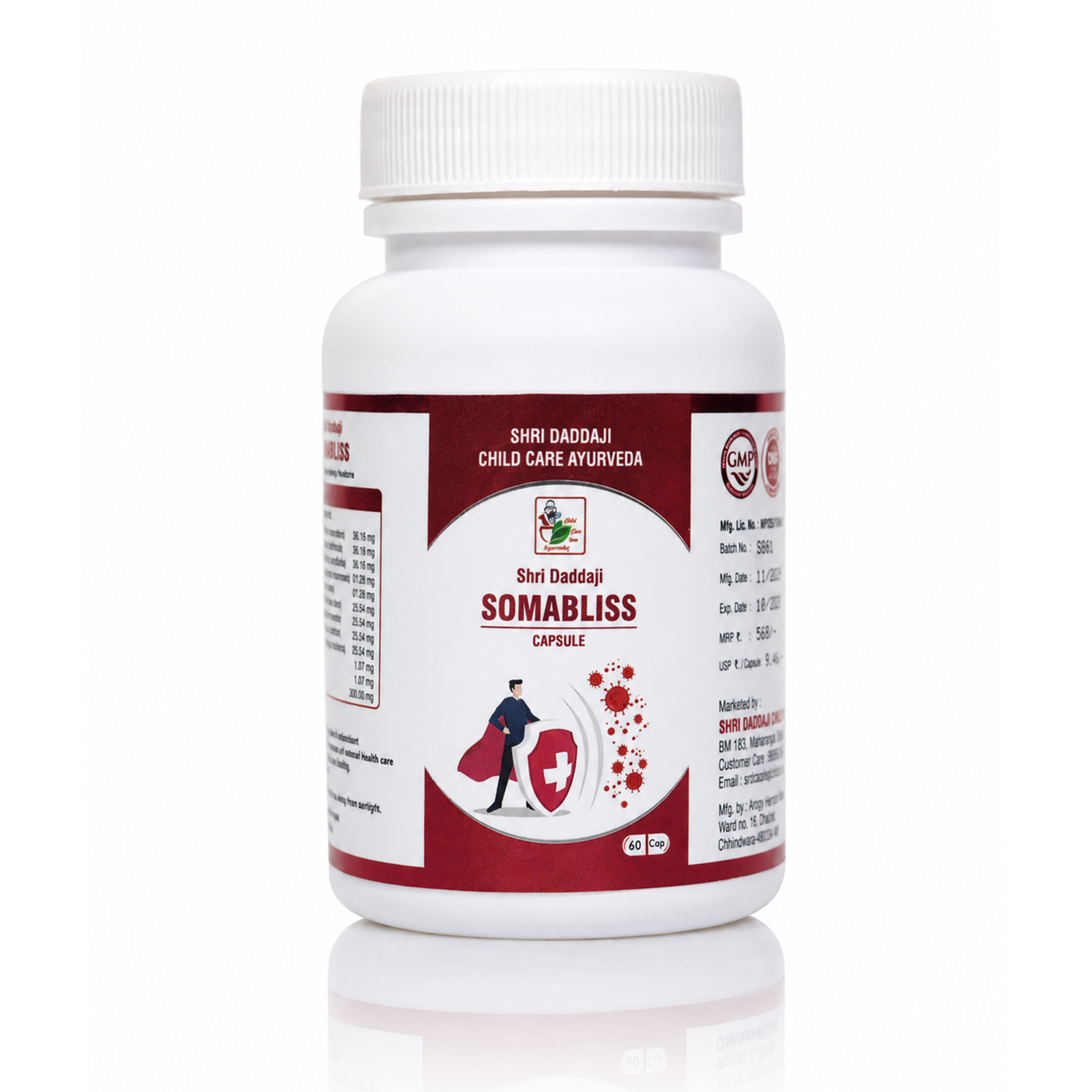 Shri Daddaji Somabliss Capsule, Ayurvedic Immunity Support, Gut Health & Vitality, 60 Capsules, GMP Certified