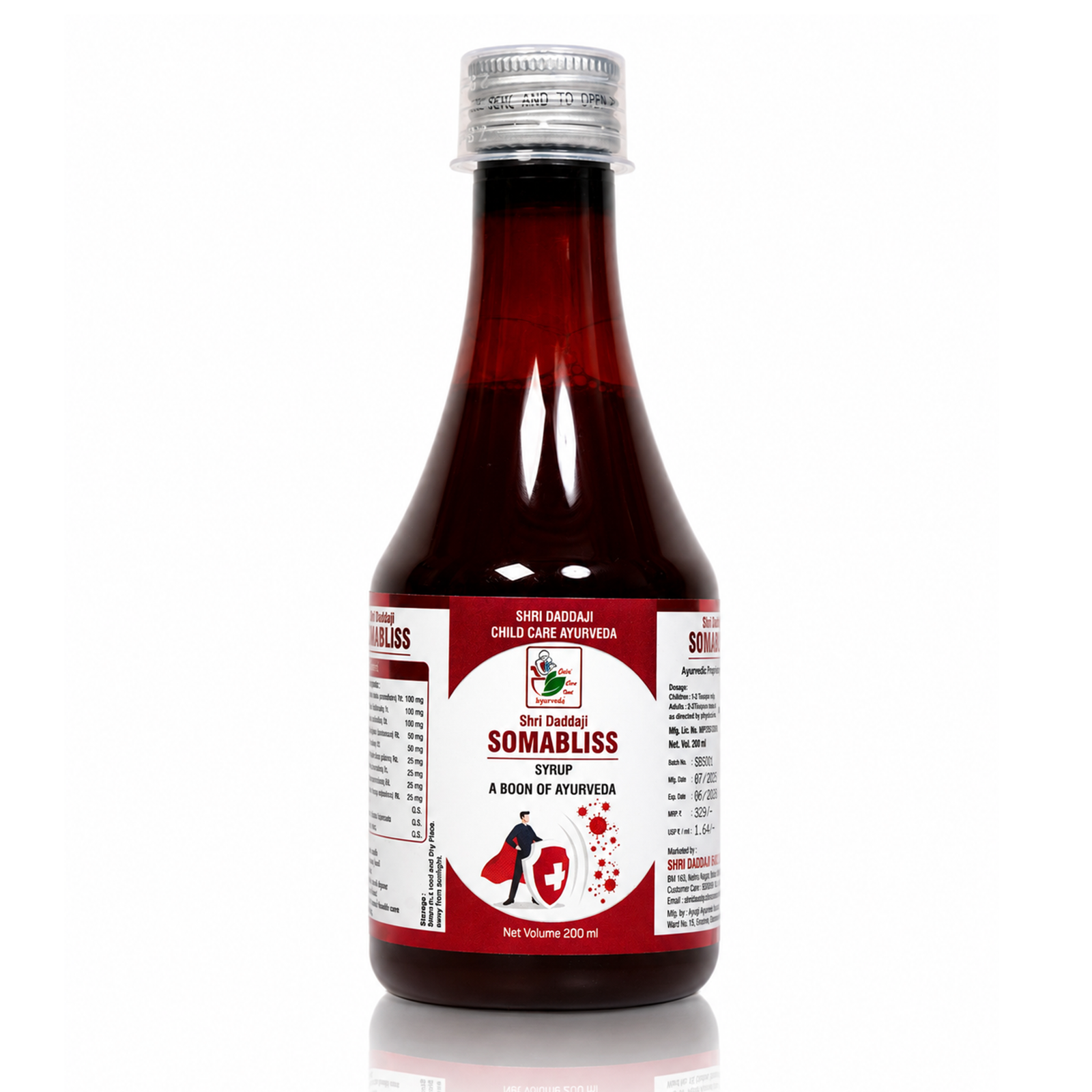 Shri Daddaji Somabliss Syrup – Ayurvedic Immunity Booster for Kids & Adults | Improves Gut Health, Fights Infections, Enhances Vitality & Natural Antioxidant | 200ml Herbal Tonic
