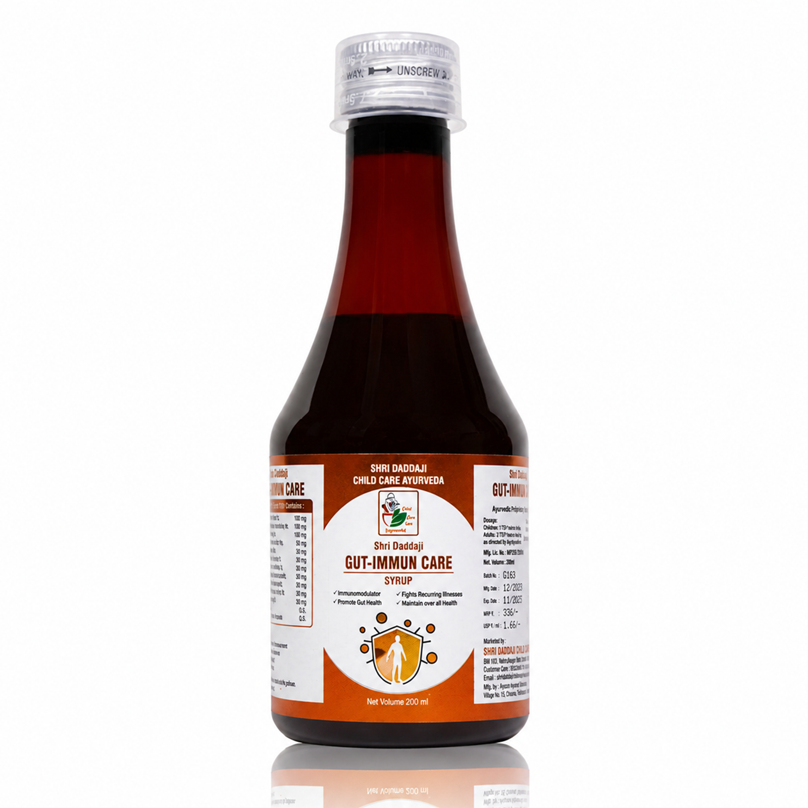 Shri Daddaji Gut-Immun Care Syrup 200ml | Ayurvedic Immunity Booster for Kids | Supports Gut Health & Overall Wellness | Strengthens Body Defense Naturally