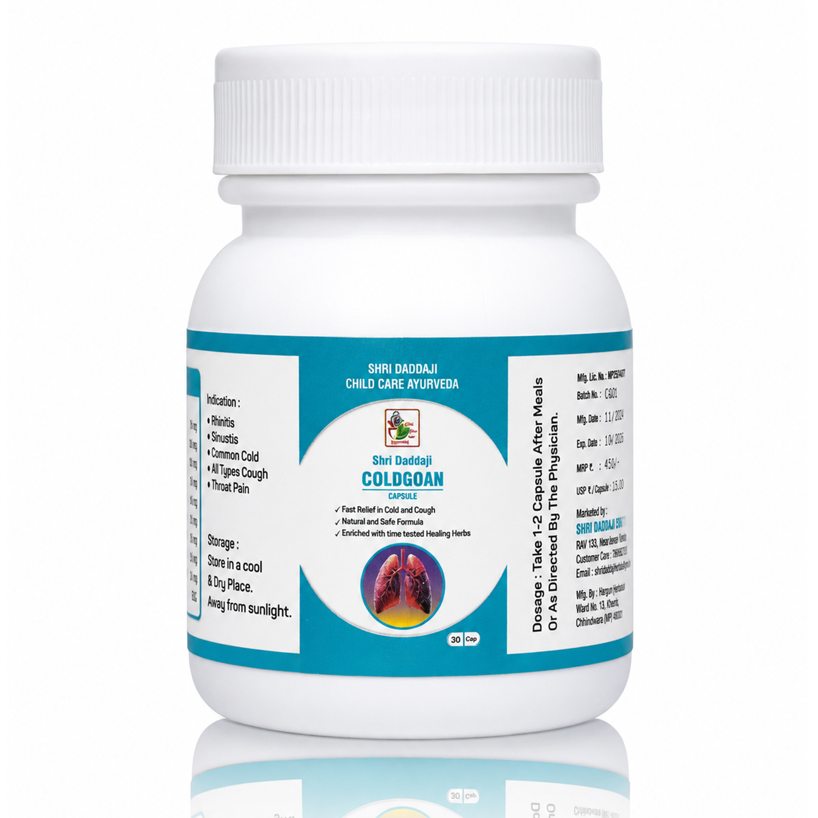 COLDGOAN Capsules, Natural Ayurvedic Medicine for Cold,Cough & Sinusitis Relief, Relief from Throat Pain & Common Cold, Herbal Supplement, 30 Count