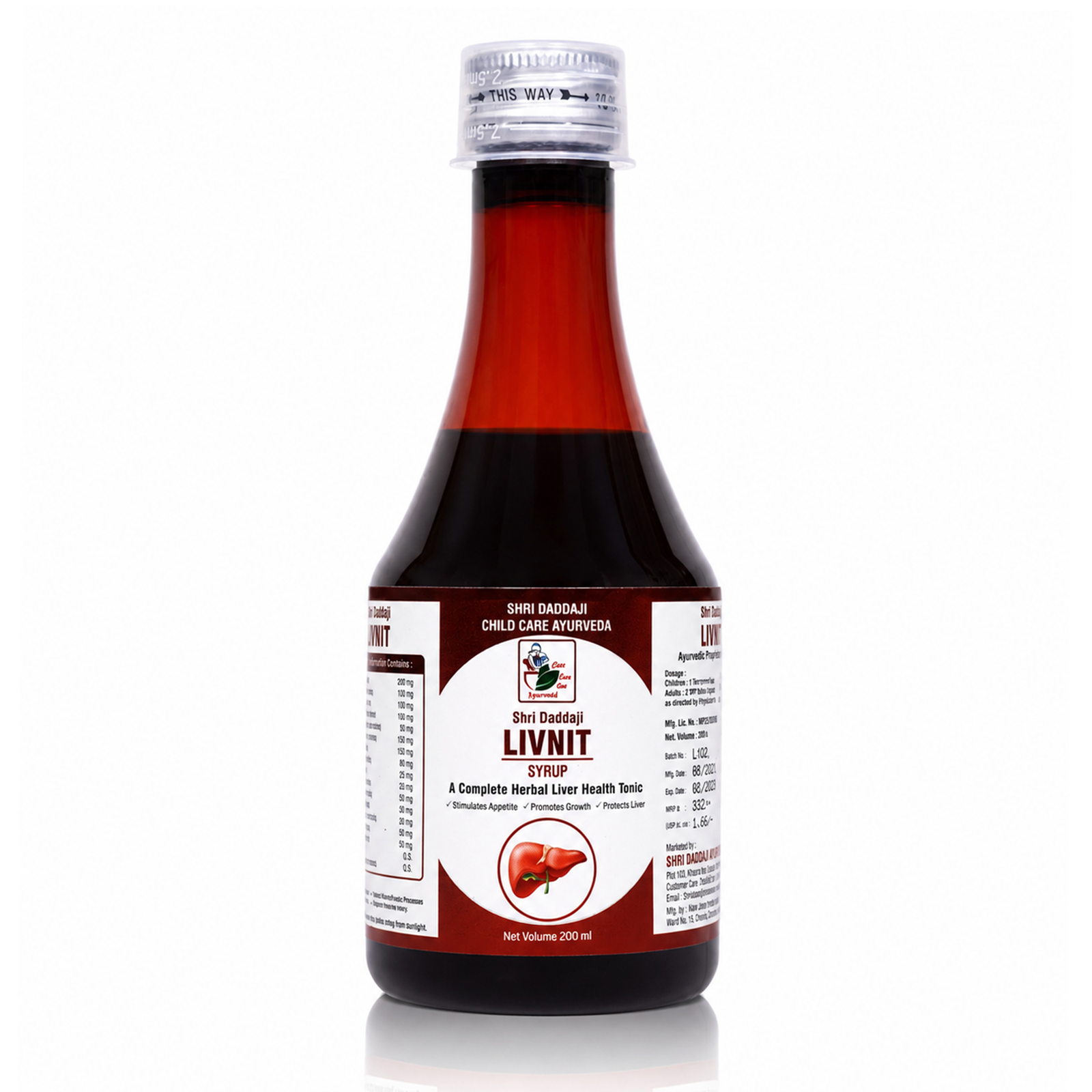 Shri Daddaji LIVNIT Syrup 200ml | Ayurvedic Liver Health Tonic | Herbal Detox for Healthy Liver, Digestion & Immunity | Boosts Appetite & Promotes Growth | Natural & Safe for All Ages