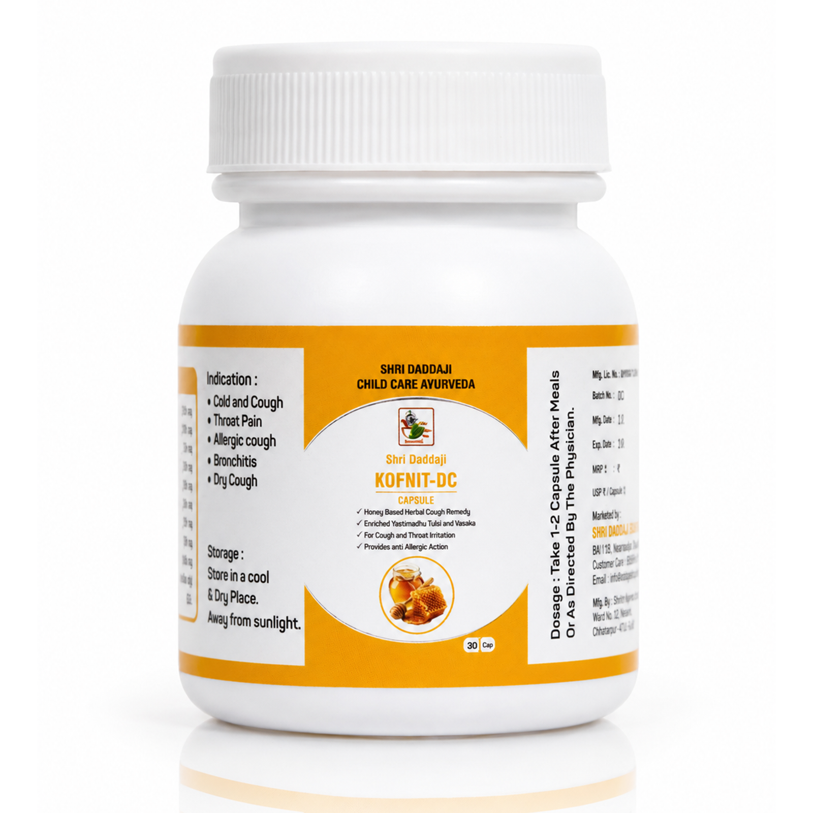 Shri Daddaji KOFNIT-DC Capsule – Ayurvedic Herbal Remedy for Cold, Cough, Dry & Allergic Cough | Supports Bronchial & Throat Health | 30 Capsules